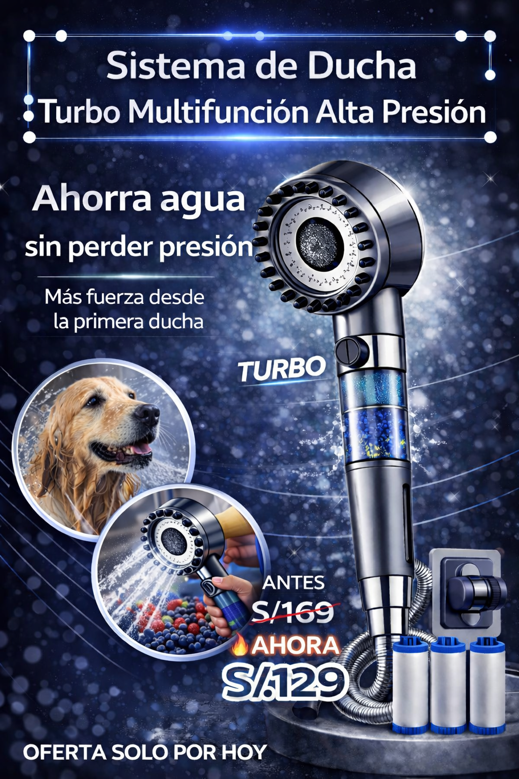 Sistema de Ducha Turbo Multifunción Alta Presión